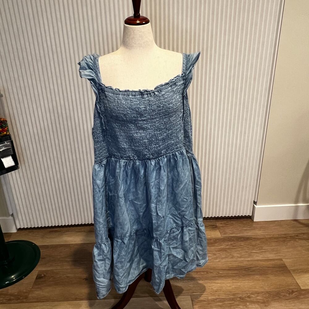 A.N.A Women's Smocked Flutter Sleeve Denim Mini Dress Size 3X